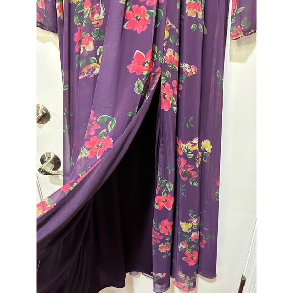 Mac Duggal Long Sleeve Ruched Top Deep V-Neckline Gown Purple Size 10 NWT #68558 - Picture 9 of 16